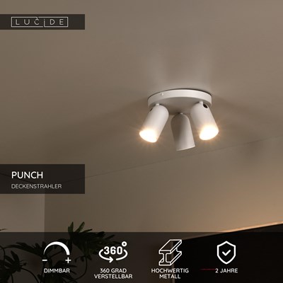 Lucide PUNCH - Deckenstrahler - Ø 21 cm - 3xGU10 - Weiß
